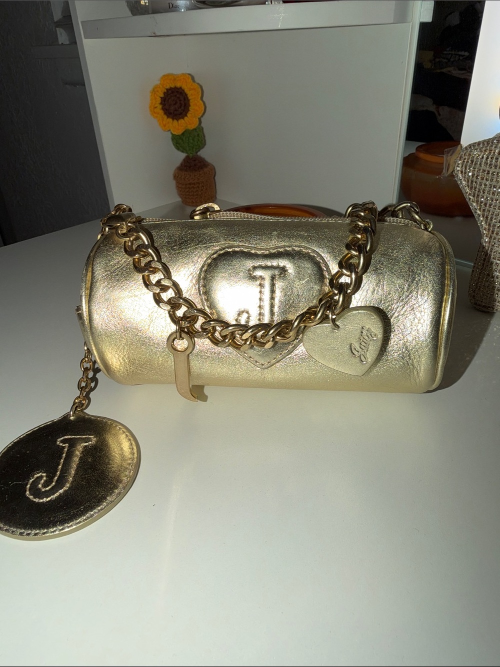 Juicy couture Y2K tootsie roll gold charm bag with charms and mirror